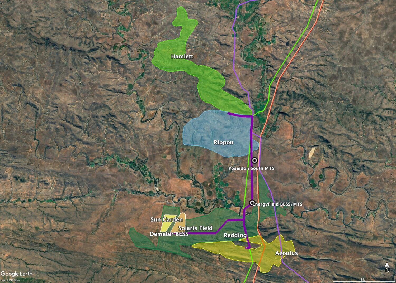 EnergyFields site layout on satellite imagery